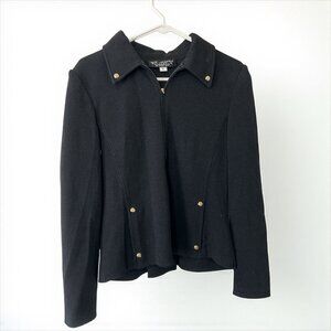 St John Collection Marie Gray Black Knit Zip Cardigan Size 8 Designer